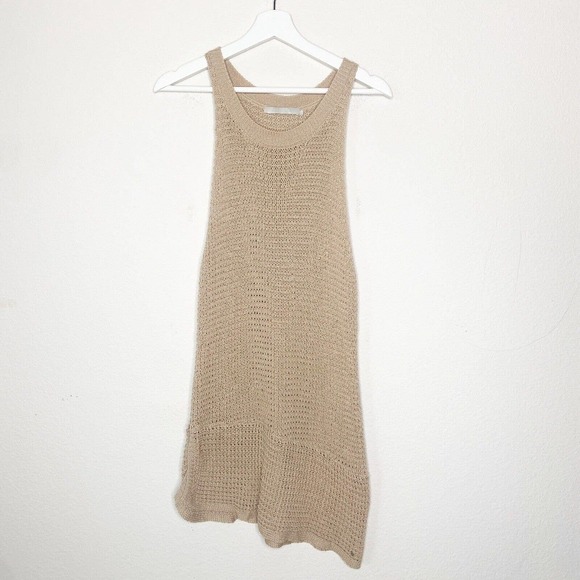 One Grey Day Sleeveless Asymmetric Hem Crochet Tunic Sweater L - Picture 1 of 9